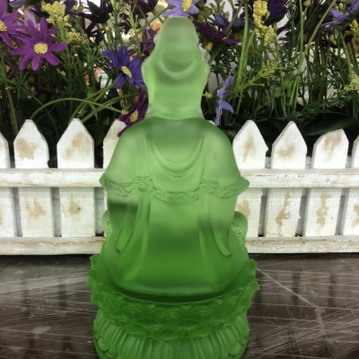 Tượng Phật quan âm ngồi đài sen đá lưu ly - Cao 15 cm