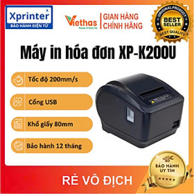 Máy in bill, in hóa đơn khổ K80 Xprinter XP-K200U Cổng USB in bằng Máy Tính - Hàng Chính Hãng