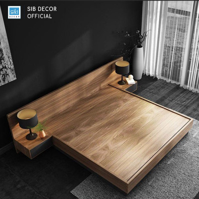 Giường Ngủ Gỗ Kèm Piston Nâng Hạ Thông Minh Màu Walnut Thương Hiệu SIB Decor GN18