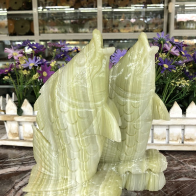 Cặp cá chép phong thủy đá ngọc onyx trang trí bàn làm việc - Cao 20 cm
