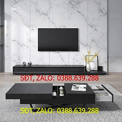 COMBO kệ tivi bàn trà hiện đại vân sồi đen, Bộ nội thất phòng khách cao cấp nhập khẩu