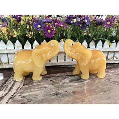 Cặp voi phong thủy đá ngọc hoàng long - Dài 11 cm