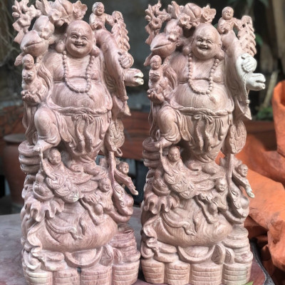 Tượng phật di lặc ngũ phúc bằng gỗ hương đá kt cao 105×40×20cm