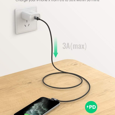 Ugreen UG60765US305TK 2M PD 20V 3A bẻ 90 độ MFI đầu lightning cáp USB type C ra Lightning bọc nhôm chống nhiễu màu đen - HÀNG CHÍNH HÃNG