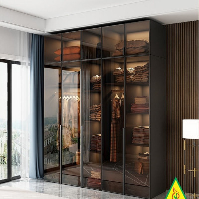 Tủ quần áo gỗ MDF cánh kính cường lực khung nhôm 4TAK05 - Nội thất lắp ráp Viendong Adv