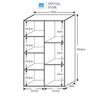 Kệ Sách Gỗ 7 Ngăn Có Hậu Kích Thước 105.8 x 50 x 24cm SIB Decor Cabinet KSG51