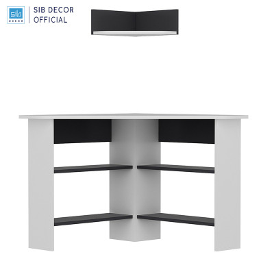 Bàn Làm Việc Gỗ Kèm Kệ Treo Góc Tường Màu Trắng Phối Đen Hiện Đại Thương Hiệu SIB Decor BLV109