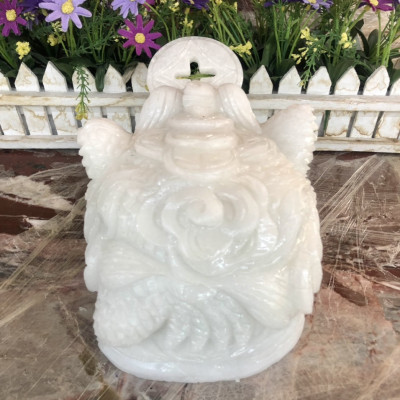 Tượng Cóc Ba Chân, Cóc Ngậm Tiền, Thiềm Thừ phong thủy chiêu tài lộc đá cẩm thạch trắng - Dài 20 cm