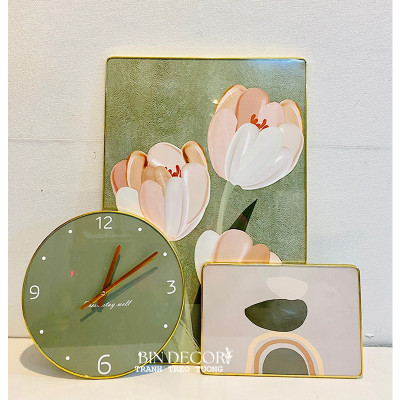 Tranh treo tường tráng gương hoa tulip hồng trang trí phòng khách- phòng ngủ - nhà hàng - khách  sạn (kèm đinh 3 chân)