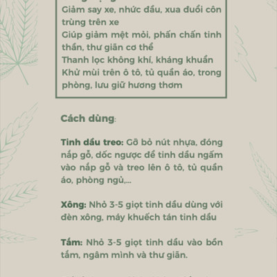 Tinh Dầu Thiên Nhiên TTAUTO Treo Xe ô tô, Treo Tủ Quần Áo, Treo Phòng Giúp Khử Mùi, Thơm Phòng, Thư Giãn Tinh Thần, Chống Say Xe Hiệu Quả - Chai 50ML