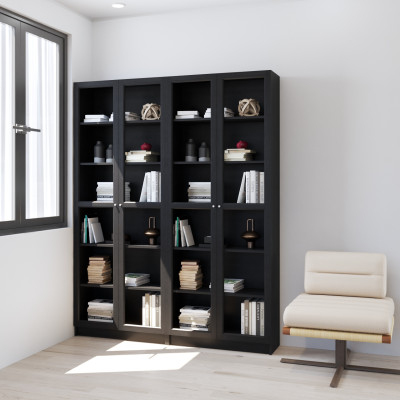 HAPPY FURNITURE , COMBO 2 kệ sách 6 tầng cửa kính - CATY , KSA_087 , 160cm x 30cm x 202cm DxRxC
