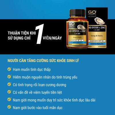 Viên uống tinh chất Hàu nhập khẩu chính hãng New Zealand GO OYSTER + ZinC (60 viên) giúp tăng cường sinh lý nam, cải thiện chất lượng tinh trùng