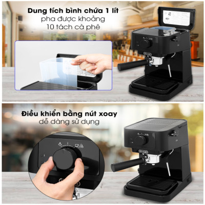 Máy pha cà phê cao cấp thương hiệu Espresso Delonghi EC235.BK - Công suất 1100W - HÀNG NHẬP KHẨU CHÍNH HÃNG