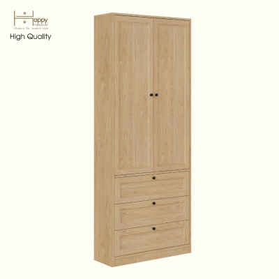 HAPPY FURNITURE , MATTA - Kệ sách 6 tầng 3 ngăn kéo 2 cửa mở , KSA_069 , 80cm x 28cm x 200cm DxRxC