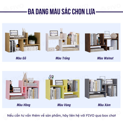 Kệ Sách Gỗ Mini Để Bàn Làm Việc FB24 FIVO, Lắp Ráp Đơn Giản, Với 8 Kiểu Dáng Điều Chỉnh