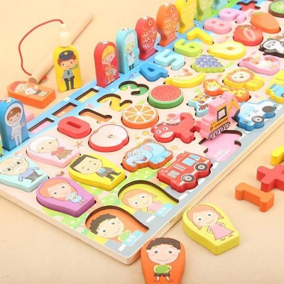 Bộ Bảng Gỗ Câu Cá Nam châm Và Ghép Hình Học, Chữ Số, Chữ Cái, Nhiều Chi Tiết Giúp Bé Phát Triển Trí Tuệ Montessori Hàng nhập khẩu Toy kid