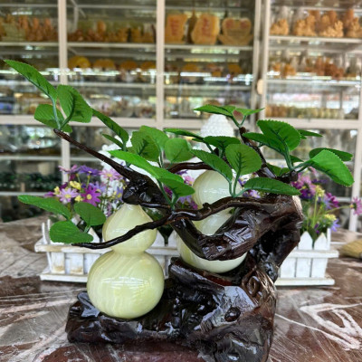 Cây tài lộc bầu Hồ Lô đôi phong thủy đá ngọc onyx - Cao 32 cm