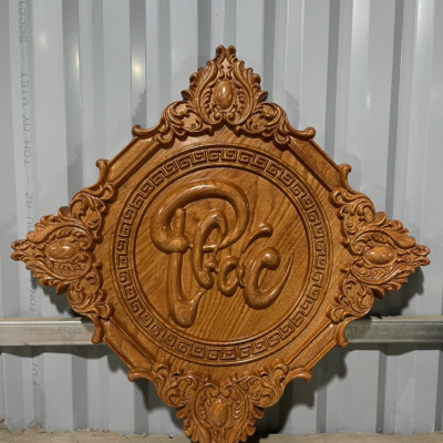 Tranh treo tường chữ phúc lộc thọ bằng gỗ hương đá kt mặt vuông 45×45×3,5cm