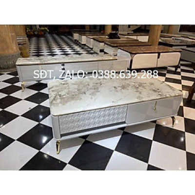 combo bàn trà + kệ tivi nhập khẩu mặt đá pandora