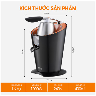 Máy vắt cam Lebenlang LBL833, công suất lớn 1000W, dung tích 400ml, vắt kiệt nước, bảo hành 2 năm - hàng chính hãng