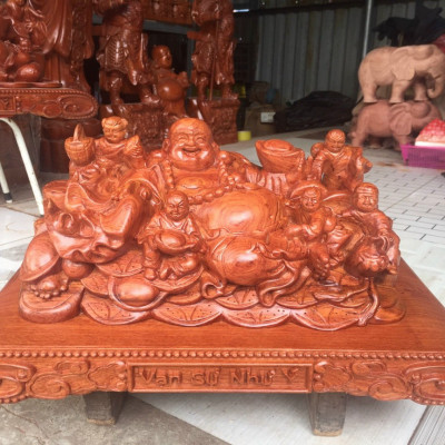 Tượng phật di lặc ngũ phúc bằng gỗ hương đá kt 50×28×26cm 