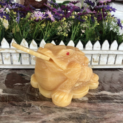 Tượng Cóc Ba Chân, Thiềm Thừ ngậm tiền phong thủy chiêu tài lộc đá ngọc hoàng long - Dài 15 cm