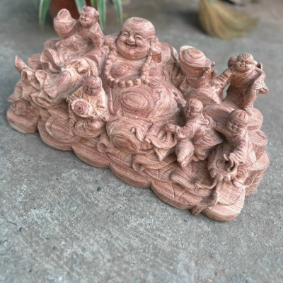 Tượng phật di lặc ngũ phúc bằng gỗ hương đá liền khối kt 50×24×23cm 