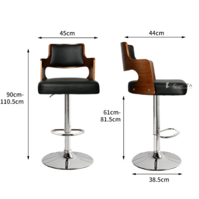 Ghế bar lưng gỗ màu nâu nệm đen CB2301-P Nội thất Capta Ghế quầy bar tăng giảm độ cao lưng tựa gỗ nệm PVC hiện đại chân thép mạ chrome bóng tại tp hcm