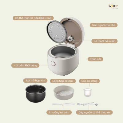 Nồi Cơm Điện Tử Bear 3L Lòng Nồi 5 Lớp Đa Năng Nấu Cơm Nấu Cháo Hầm Hấp Hâm Nóng Hẹn Giờ Lên Đến 12 Tiếng SB-NC30A - HÀNG CHÍNH HÃNG