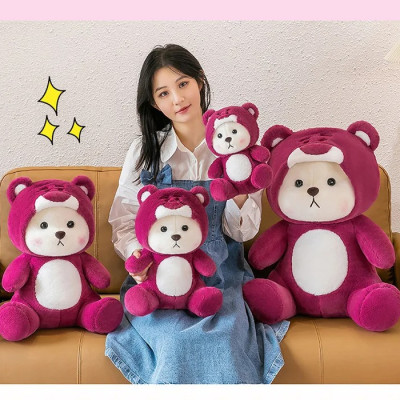 Thú nhồi bông lena đội mũ gấu dâu ngồi đáng yêu - Size từ 28cm đến 80cm - Quà tặng gấu bông lena dễ thương.