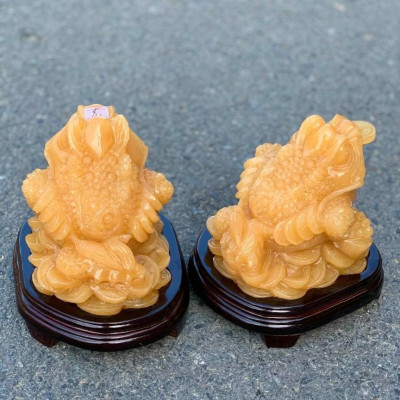 Tượng Cóc Ba Chân, Cóc Ngậm Tiền, Thiềm Thừ phong thủy chiêu tài lộc đá ngọc hoàng long - Dài 19 cm