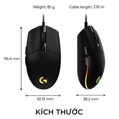 Chuột game có dây Logitech G203 Lightsync - Tùy chỉnh RGB, 6 nút lập trình, nhẹ, 8000 DPI, PC/Mac - Hàng chính hãng