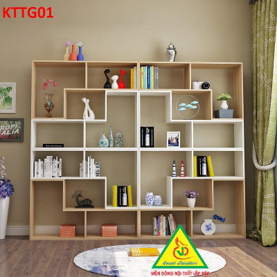 Kệ sách gỗ để sàn, kệ sách tự đứng KTTG01 ( Bộ gồm 8 kệ L) - Nội thất lắp ráp Viễn Đông Adv