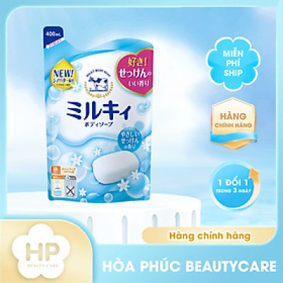 Sữa Tắm Dưỡng Trắng Mịn Da Hương Hoa Cow Milky Body Soap Pump Chiết Xuất Sữa Bò Tươi Refil 400mL