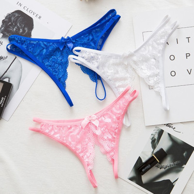 Quần lót nữ thêu hoa ren mỏng thoáng mát gắn nơ - Màu xanh