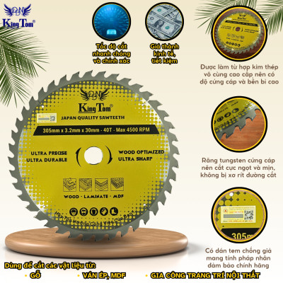 LƯỠI CƯA - LƯỠI CẮT GỖ 305-40 RĂNG KINGTOM VÀNG – CHẤT LƯỢNG VÔ ĐỊCH PHÂN KHÚC GIÁ RẺ!