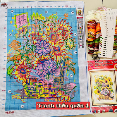 Tranh thêu chữ thập Giỏ hoa hướng dương vs8167, kích thước 50 x 68 cm 