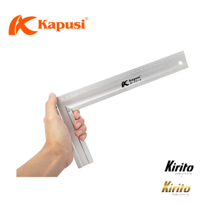 Thước ke góc vuông nhôm Kapusi Nhật Bản 30cm thiết kế nivo, nhôm trắng chống gỉ 