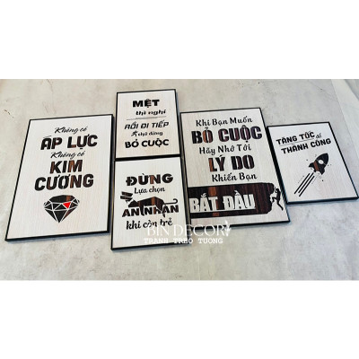 (ẢNH THẬT) Tranh treo tường văn phòng bộ 5 tấm có sẵn khung kèm đinh treo