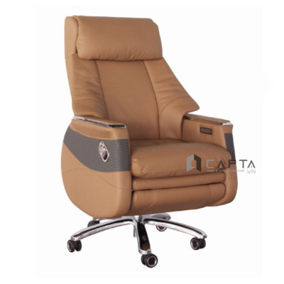 Ghế Giám đốc da thật màu nâu bò CR4113-L Nội thất Capta Ghế giám đốc da thật phần tiếp xúc màu nâu bò ngả lưng nghỉ trưa thư giãn chân xoay hợp kim nhôm mạ chrome tại HCM