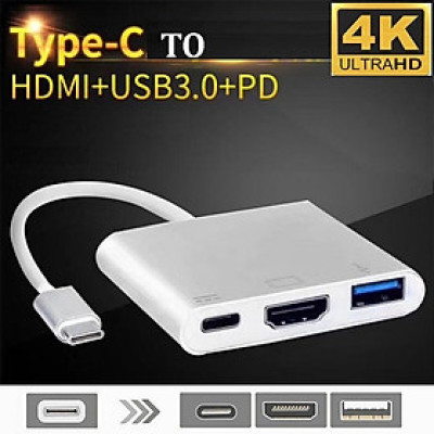 Hub Type C 3 trong 1 to HDMI 4K dùng cho máy tính laptop, Cáp chuyển đổi type C sang HDMI, USB,Cổng chuyển đổi Type C - Hàng chính hãng