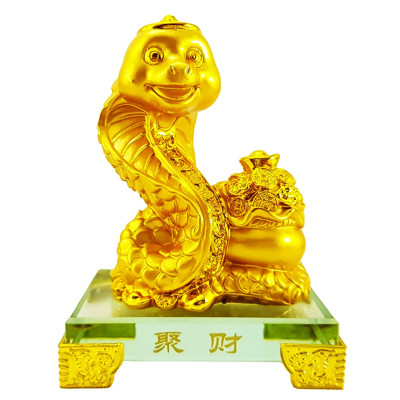 Tượng chú rắn vàng đế kính thủy tinh cao cấp - Tượng Tỵ Đắc Lộc - Hàng Nhập Khẩu