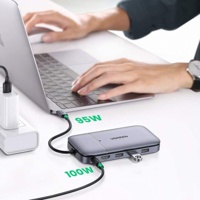 Ugreen UG70449CM296TK bộ chuyển USB type C ra 3 × USB 3.1 Gen2 + HDMI + PD 100W + cấp nguồn DC + ssd M.2 NGFF Docking Station - HÀNG CHÍNH HÃNG