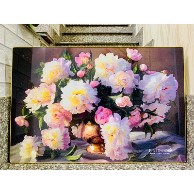 (ẢNH THẬT) Tranh treo tường bình hoa hồng 4 tráng gương bo viền kèm đinh treo