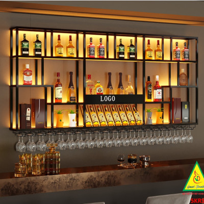 KỆ TRƯNG RƯỢU KHUNG SẮT – MẶT GỖ CÓ ĐÈN 5KRS01 - NỘI THẤT LẮP RÁP VIENDONGADV