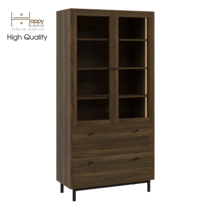 [Happy Home Furniture] CATY ,Kệ sách cửa kính 2 ngăn kéo - đèn LED - chân sắt, 90cm x 39cm x 180cm (DxRxC), KSA_019_LED