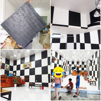 Bộ 10 Tấm Xốp Dán Tường 3D Giả Gạch Đen 70cmx77cm