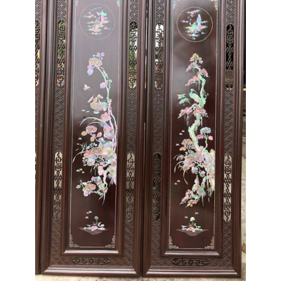 Tranh tứ quý gỗ gụ khảm trai ốc  bốn mùa tùng cúc trúc mai kt 37×107×3cm 