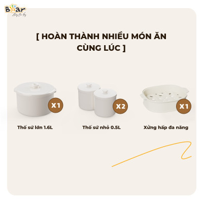 Nồi Nấu Cháo, Nấu chậm 1.6L Bear SB-NNC16 270W - Hàng chính hãng