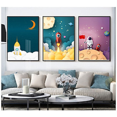 (ẢNH THẬT) Tranh treo tường phi hành gia bộ 3 tấm trang trí decor phòng bé trai